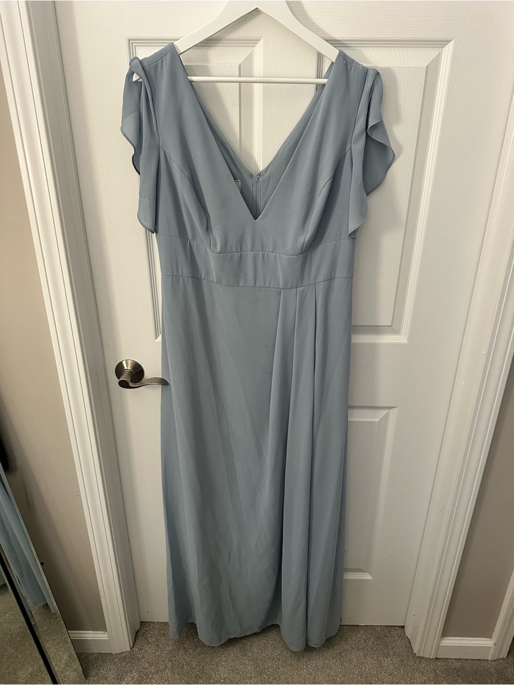 Light Blue V-Neck Flutter Sleeve Women’s Dress